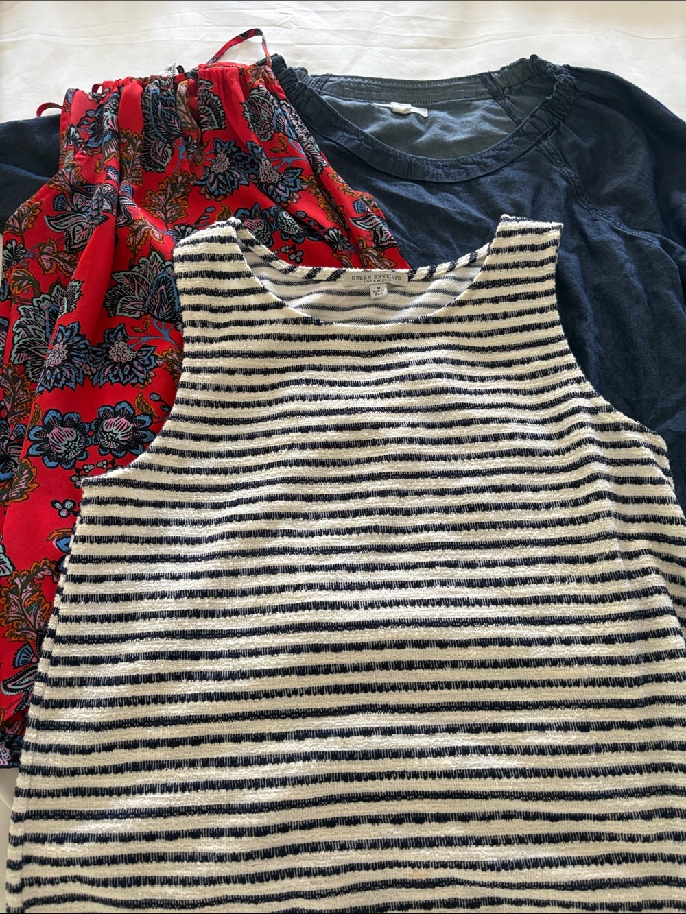 Striped Knit Tank with Navy & Red Floral Tops - Casual Mix